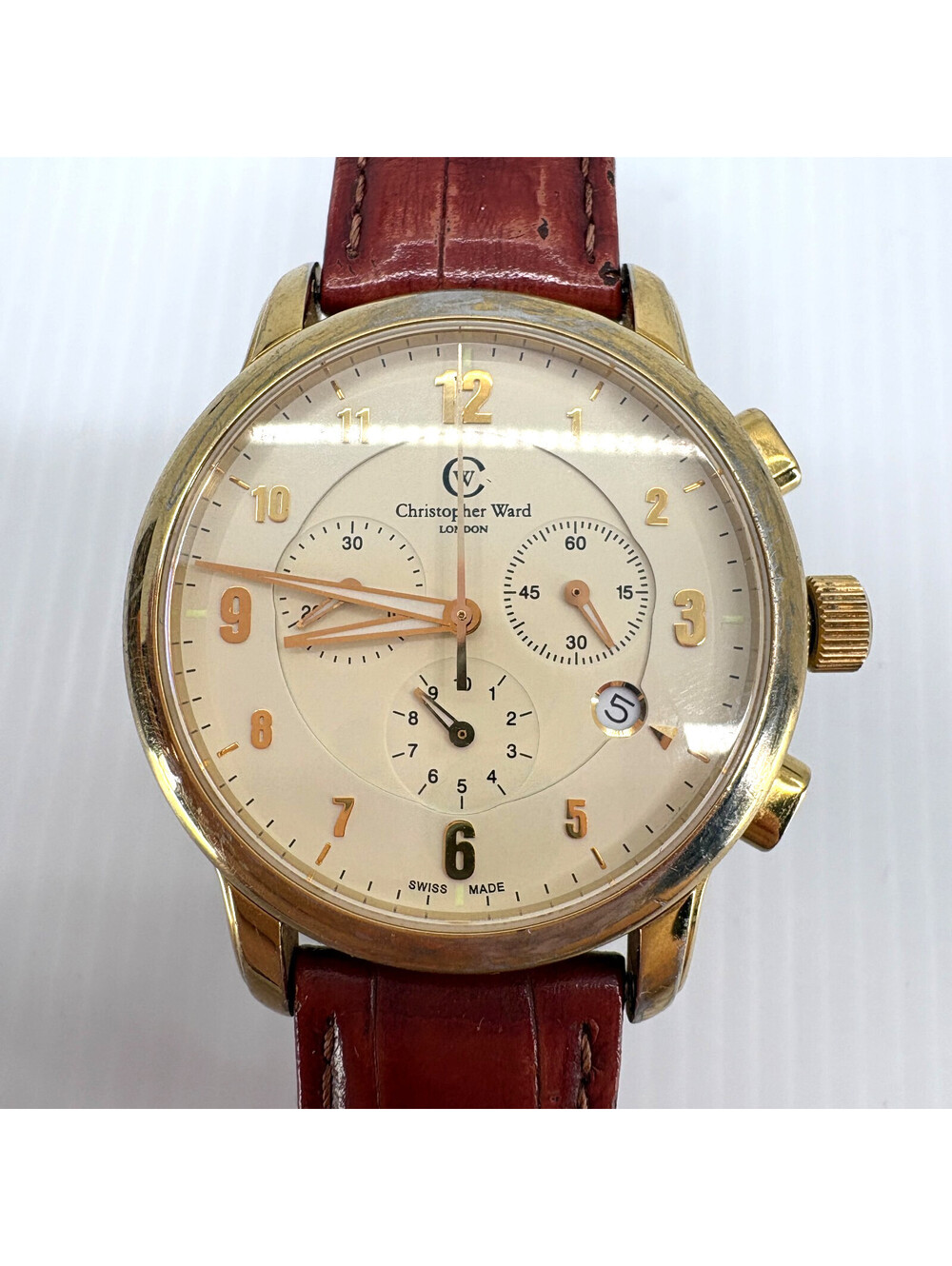 Christopher Ward Mens C3 Malvern Chronograph Swiss Made Gold Tone Watch Untested